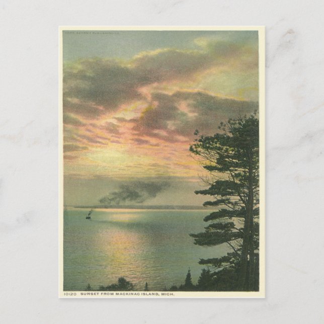 Cartão Postal Vintage Sunset Mackinac Island Michigan (Frente)