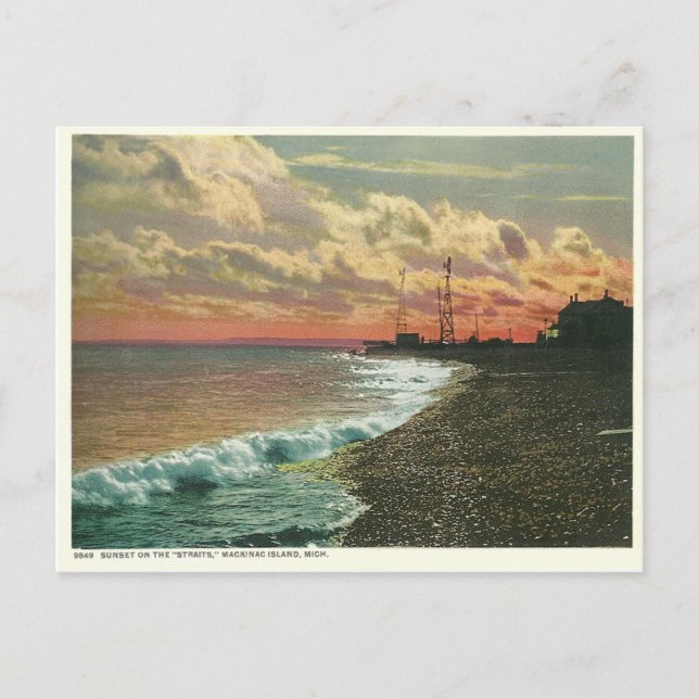 Cartão Postal Vintage Sunset Mackinac Island Michigan (Frente)
