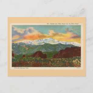 Cartão Postal Vintage Sunset sobre Pikes Peak, Primaveras do Col