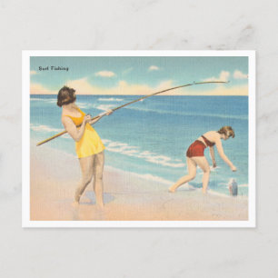 Cartão Postal Vintage Surf Pesca na Flórida Duas Mulheres