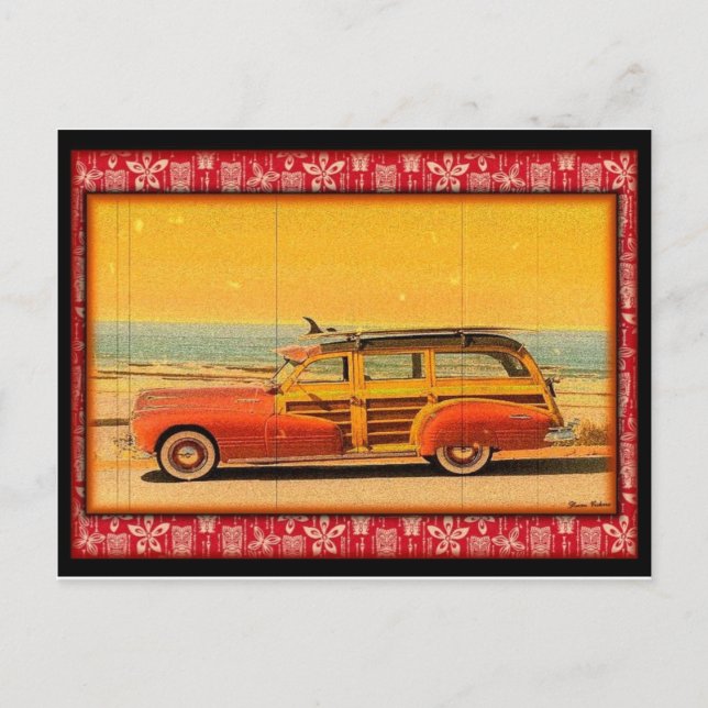 cartão postal vintage surf woodie (Frente)