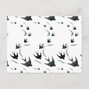 Cartão Postal Vintage Swallow Birds Art