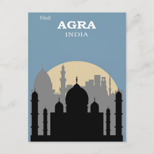 Cartão Postal Vintage Taj Mahal Agra India City Skyline