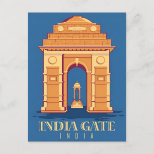 Cartão Postal Vintage Taj Mahal, Índia - Retro de Aquarela Viage