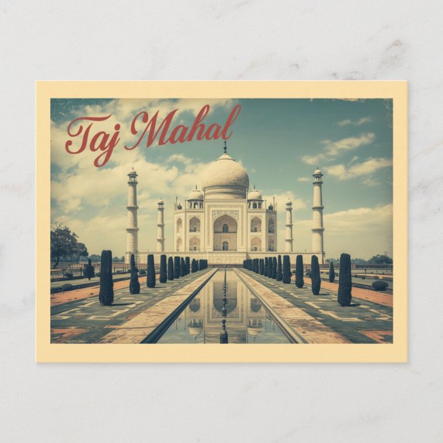 Cartão Postal Vintage Taj Mahal Viagem (Frente)
