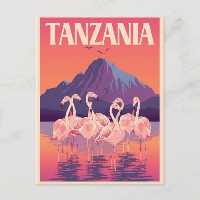 Cartão Postal Vintage Tanzania Africa Flamingo Mountain Viagem (Frente)