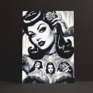 Cartão Postal Vintage Tatuado Gótico Girl