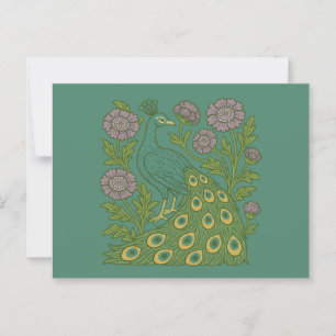 Cartão Postal Vintage Teal Peacock