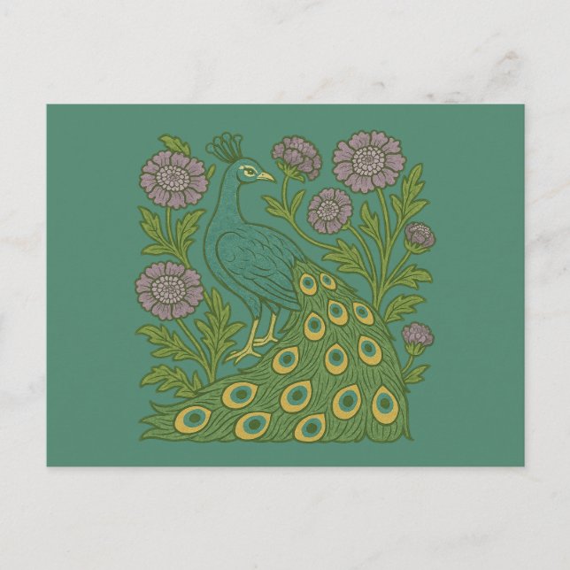Cartão Postal Vintage Teal Peacock (Frente)