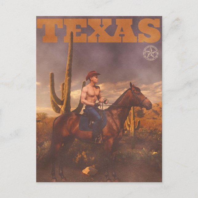 Cartão Postal Vintage Texas Cowboy Poster (Frente)
