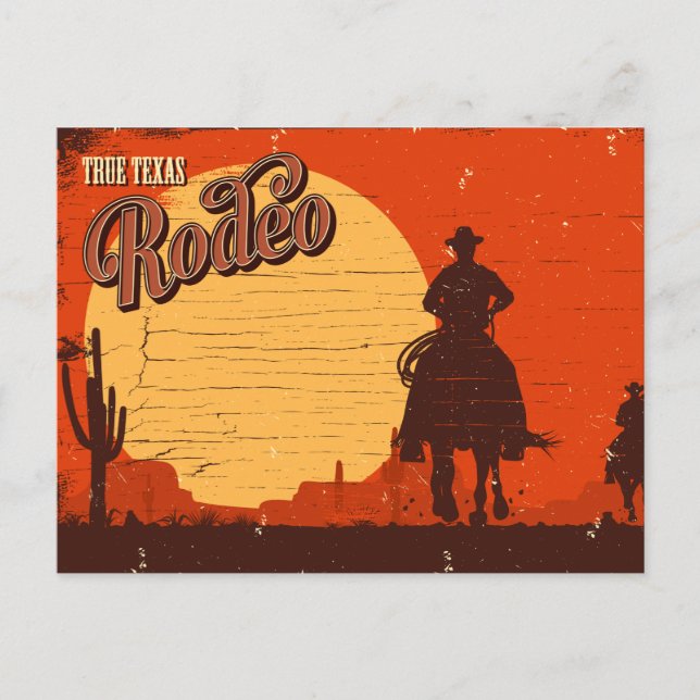 Cartão Postal Vintage Texas Cowboy Rodeo (Frente)