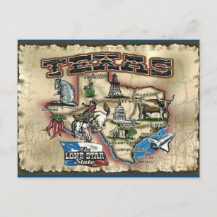 Cartão postal Vintage Texas Lone Star State