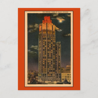 Cartão Postal Vintage The Tribune Tower By Night Chicago