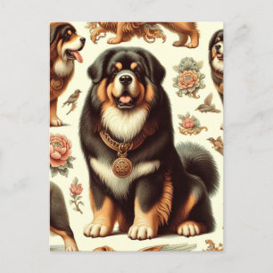 Cartão Postal Vintage Tibetan Mastiff Pintura sem Seamless