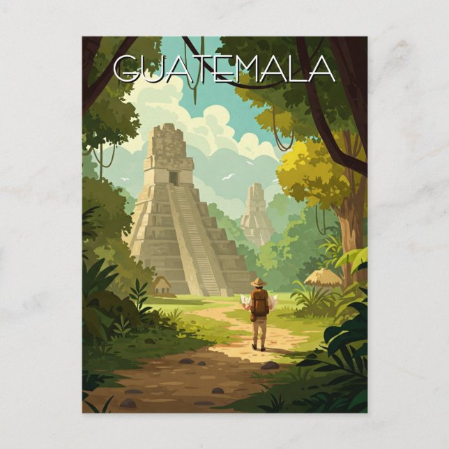 Cartão Postal Vintage Tikal Guatemala Viagem (Frente)