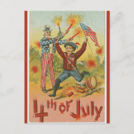 Cartão Postal Vintage Tio Sam Fireworks Quarto de julho