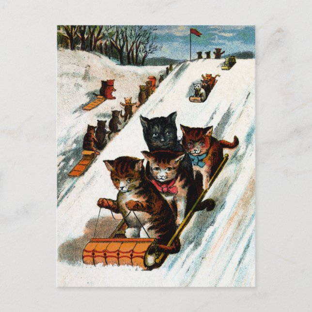 Cartão Postal Vintage Toboggan Cats (Frente)