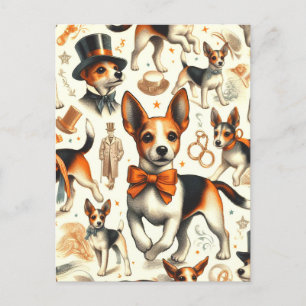 Cartão Postal Vintage Toy Fox Terrier sem costura