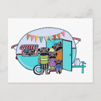 Cartão Postal Vintage Trailer Pugs