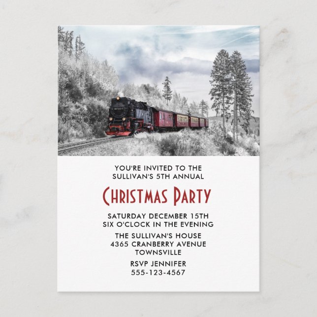 Cartão Postal Vintage Train Winter Christmas Party (Frente)