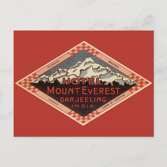 Cartão Postal Vintage Travel, Mount Everest, Darjeeling India (Frente)