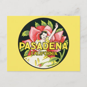 Cartão Postal Vintage Travel, Pasadena California, Lady and Rose