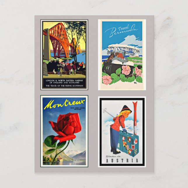 Cartão Postal Vintage travel posters collage (Frente)
