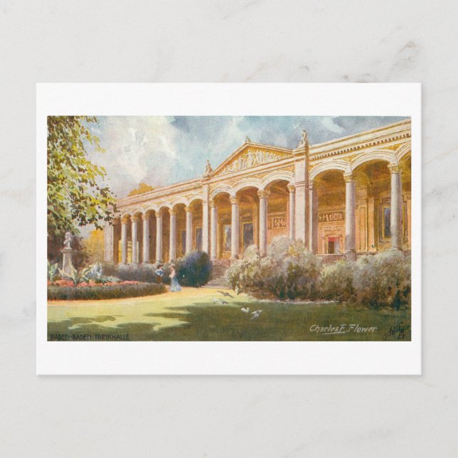 Cartão Postal Vintage Trinkhalle in Baden-Baden, Germany (Frente)