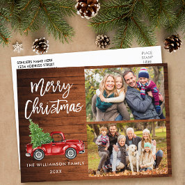 Cartão Postal Vintage Truck 2 Foto de Madeira de Natal