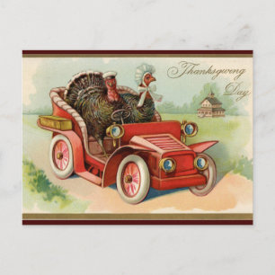 Cartão Postal Vintage Turkeys Andando num Dia de Ação de Graças 