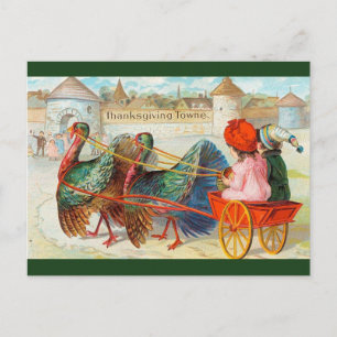 Cartão Postal Vintage Turkeys em Ação de Graças Towne