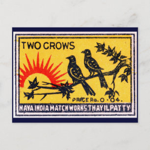 Cartão Postal Vintage Two Crows Match Label