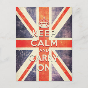 Cartão Postal Vintage Union Jack flag mantenha calma e carregar