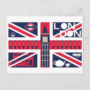 Cartão Postal Vintage Union Jack UK Flag com decoração em Lond