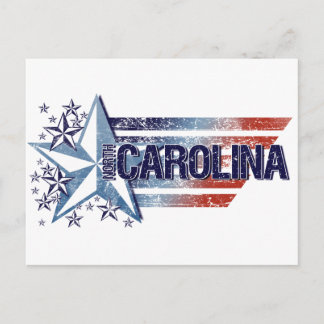 Cartão Postal Vintage USA Flag com Star - Carolina do Norte
