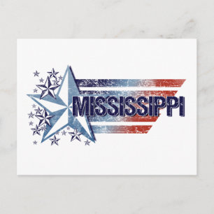 Cartão Postal Vintage USA Flag com Star - Mississippi