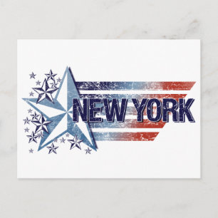 Cartão Postal Vintage USA Flag com Star - Nova York
