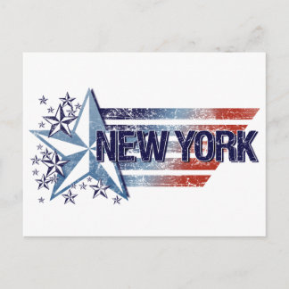 Cartão Postal Vintage USA Flag com Star - Nova York