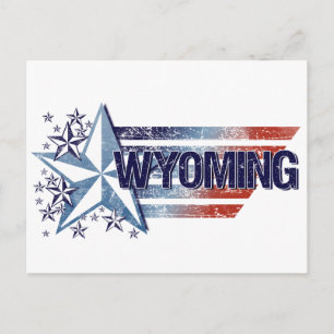Cartão Postal Vintage USA Flag com Star - Wyoming