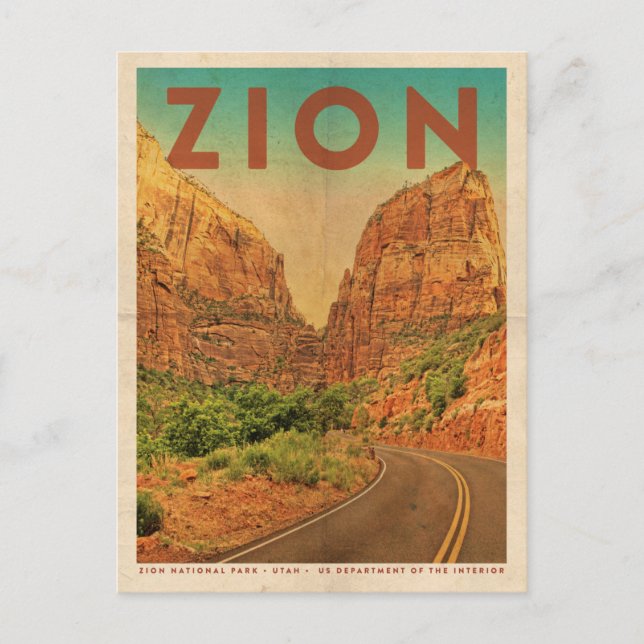 Cartão Postal Vintage Utah Zion National Park Viagem (Frente)