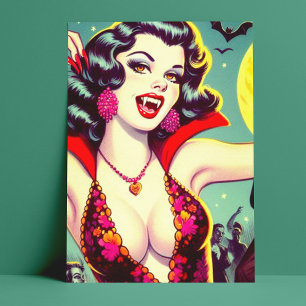 Cartão Postal Vintage Vampire Horror Girl