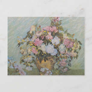 Cartão Postal Vintage Van Gogh Vase com Rosas Rosa         