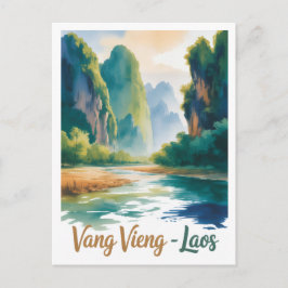 Cartão Postal Vintage Vang Vieng Laos Travel Art