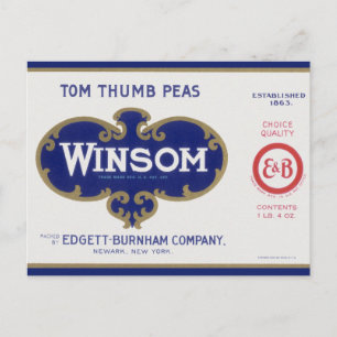 Cartão Postal Vintage Vegetal Pode Rotular Arte, Ervilhas Winsom