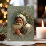 Cartão Postal Vintage Velho Pai Natal em Neve<br><div class="desc">Vintagem artística Robert Finlay McIntyre retrato do velho mundo Padre Natal na neve com holly e gelo em suas testas brancas. A parte traseira apresenta um fundo de sepia complementar com campos de texto editáveis.</div>