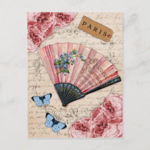 Cartão Postal Vintage - Ventilador Francês Rosa