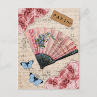 Cartão Postal Vintage - Ventilador Francês Rosa