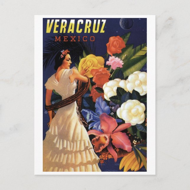 Cartão Postal Vintage Veracruz Viagem do México (Frente)
