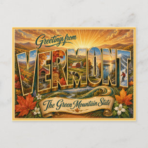Cartão Postal Vintage Vermont Saudação Do Postal