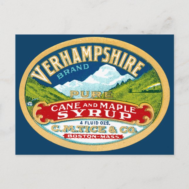 Cartão Postal Vintage Vernhampshire Cane Maple Syrup Label (Frente)